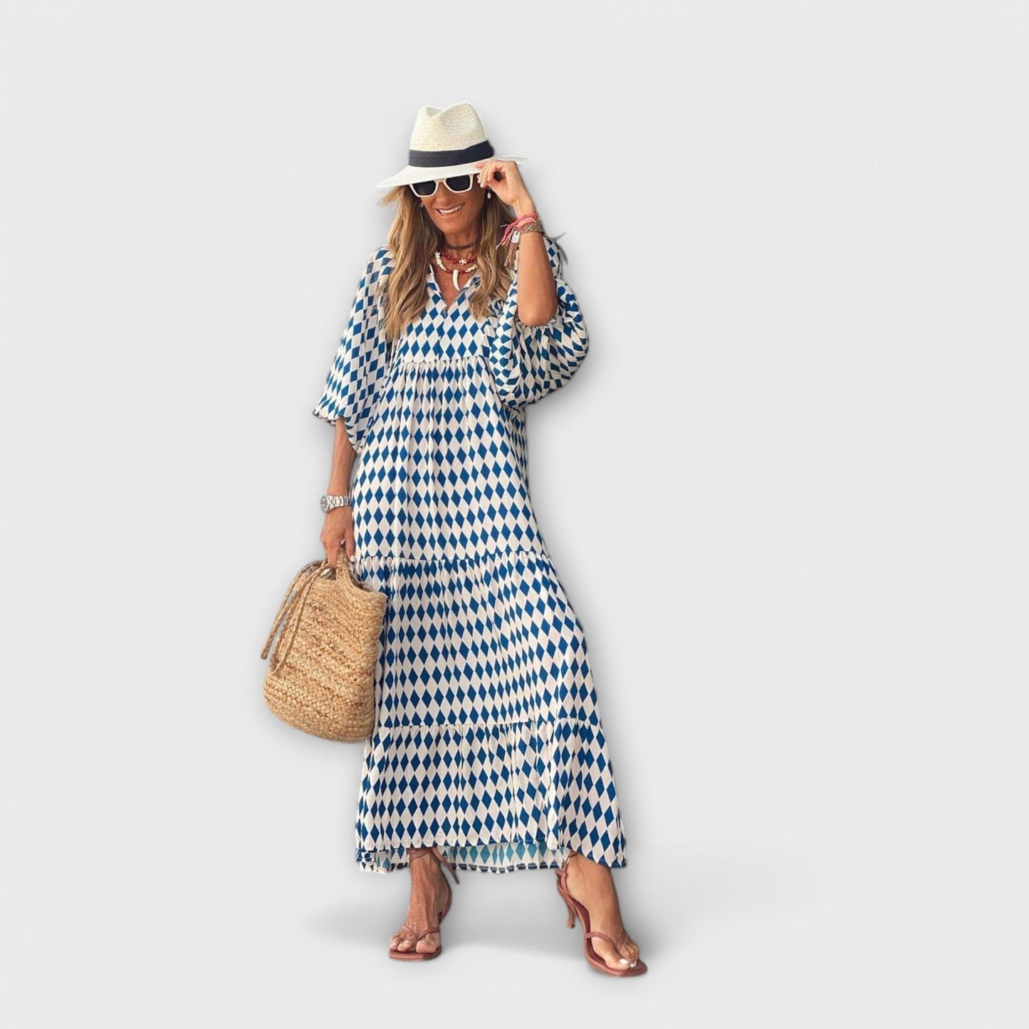 Elegant Geometric Maxi Dress for Comfort and Style