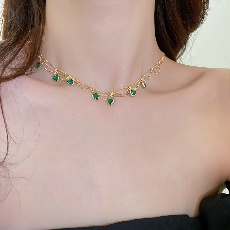 Unique Heart Necklace with Zirconia Stones