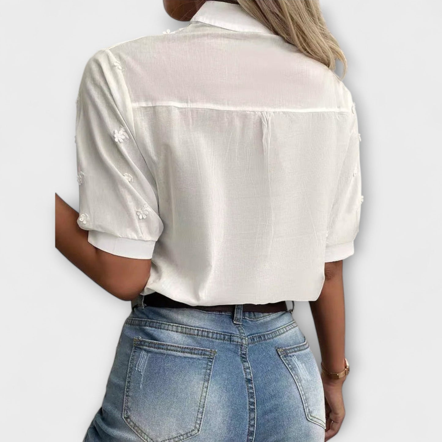Summer Women's Shirt with Floral Embroidery