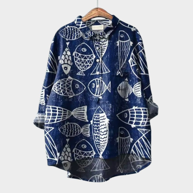 LUCIANA™ | Oversized Blouse with Stylised Cats and Comfort