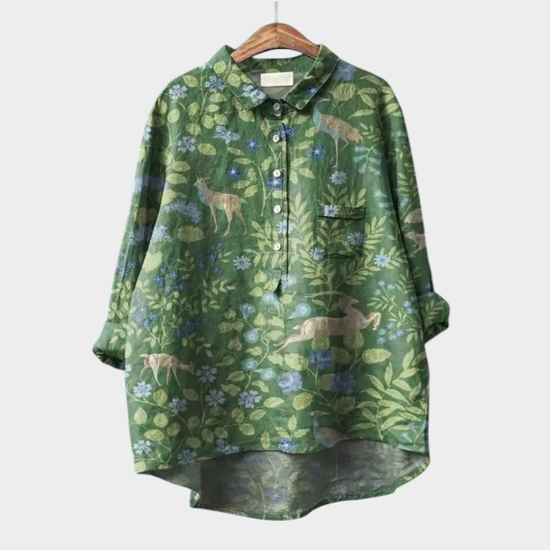 LUCIANA™ | Oversized Blouse with Stylised Cats and Comfort