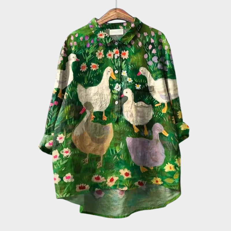 LUCIANA™ | Oversized Blouse with Stylised Cats and Comfort