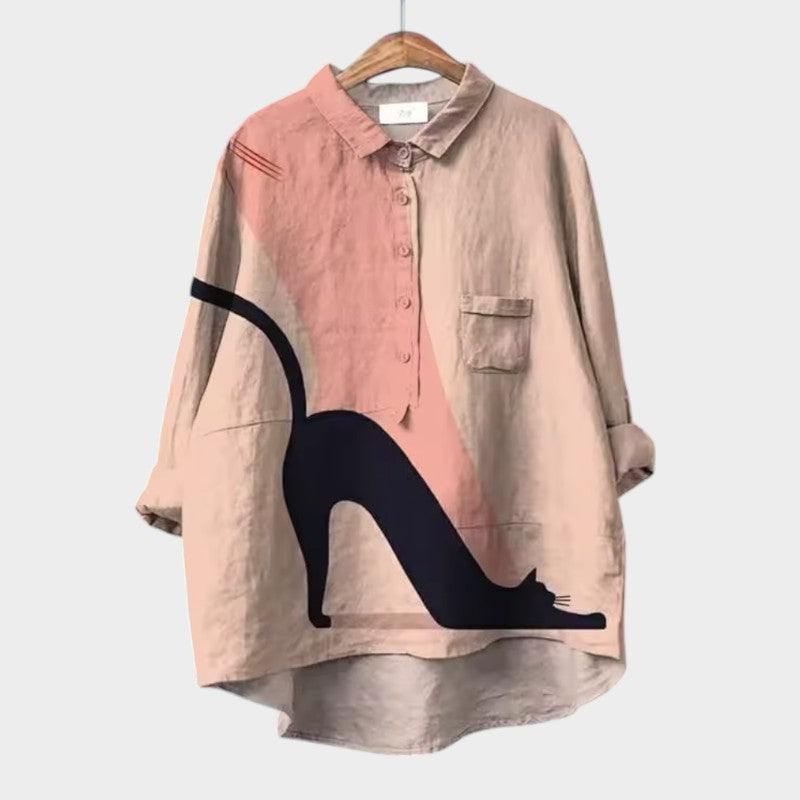 LILIANA™ | Oversized Blouse with Colourful Cats for Comfort