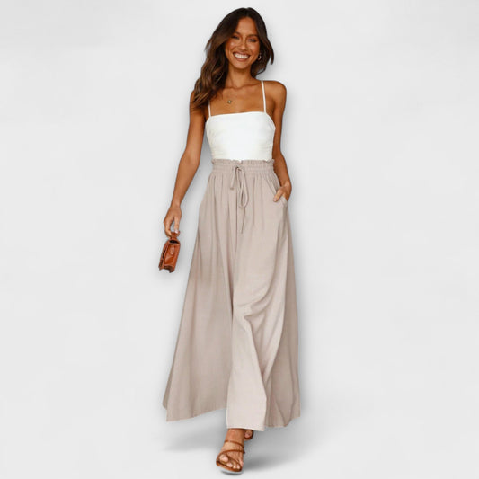 Comfortable Linen Pants with High Waist and Wide Leg