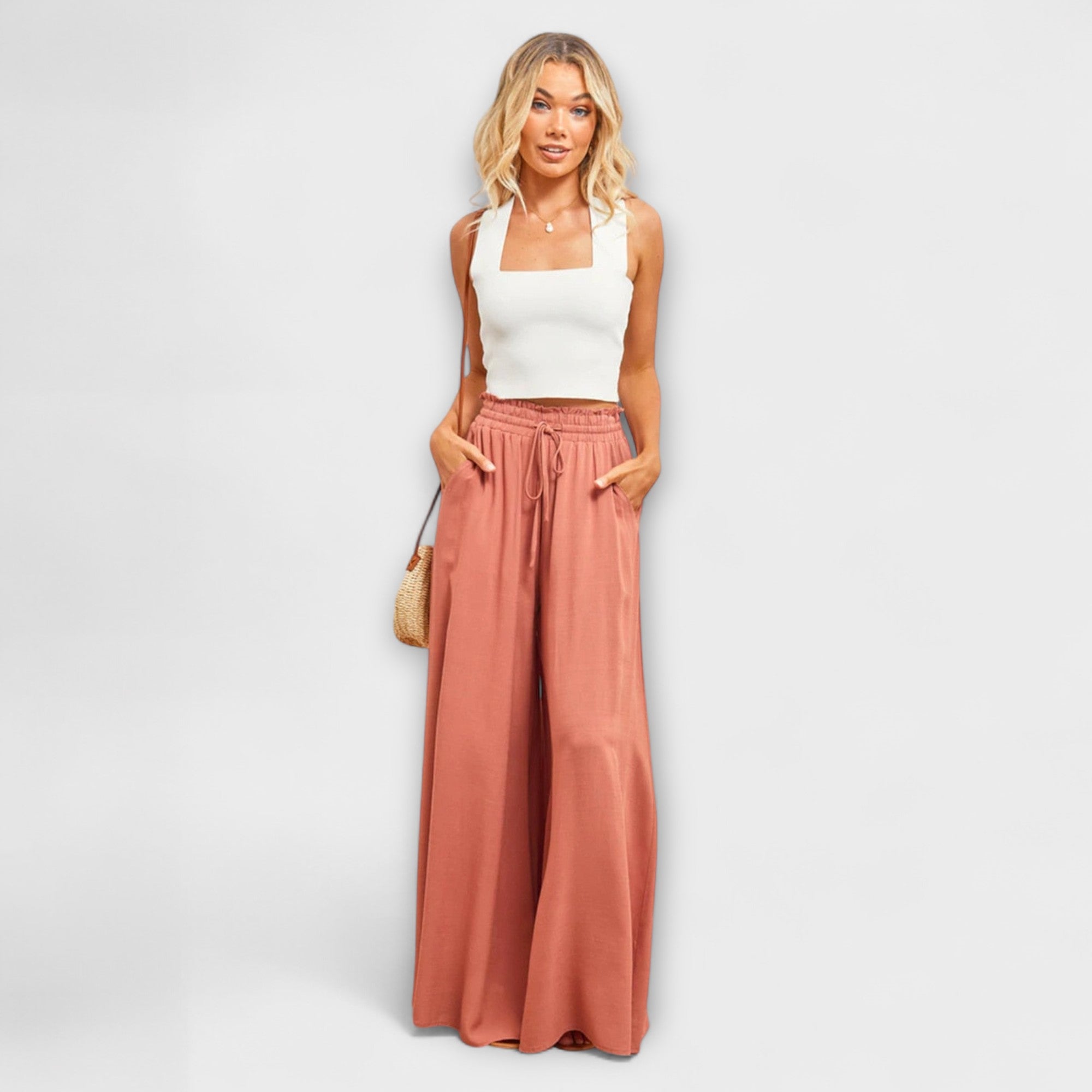Comfortable Linen Pants with High Waist and Wide Leg