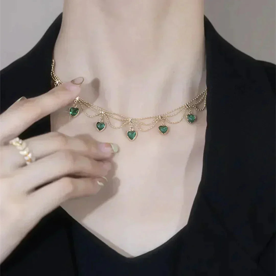 Unique Heart Necklace with Zirconia Stones