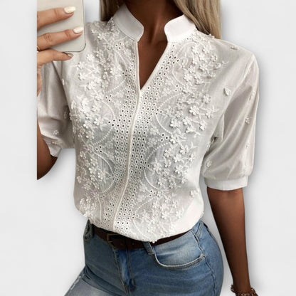 Summer Women's Shirt with Floral Embroidery