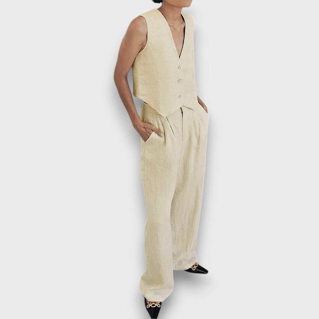 Sulan – Linen Set with Sleeveless Vest