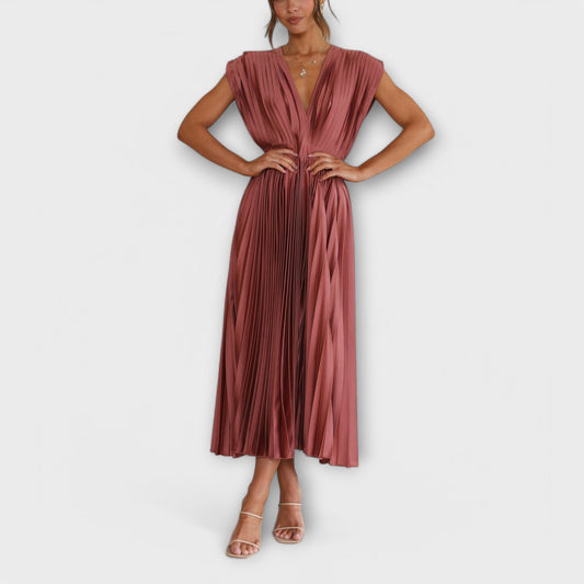 Maria Dress with V-Neck Design and Pleats