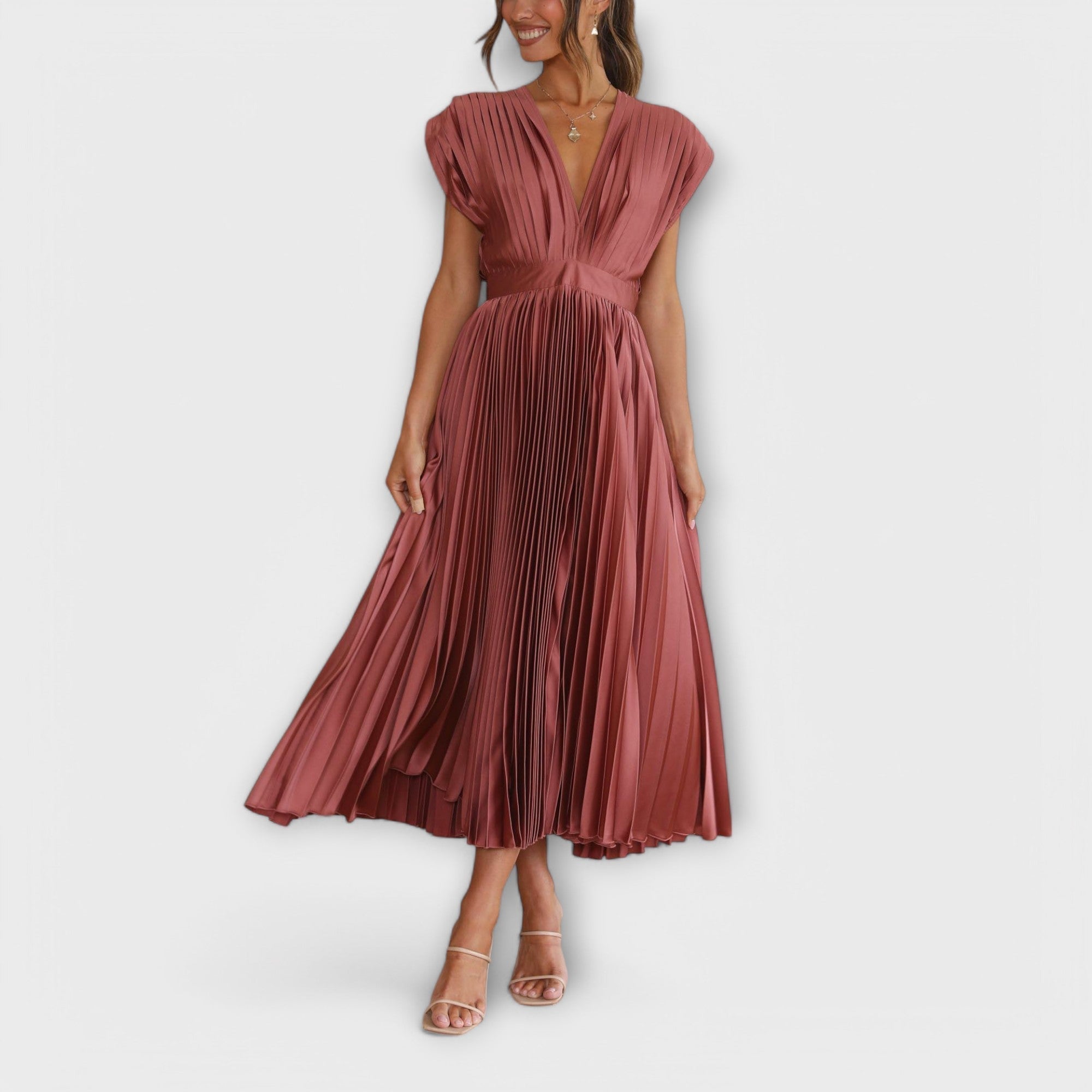 Maria Dress with V-Neck Design and Pleats