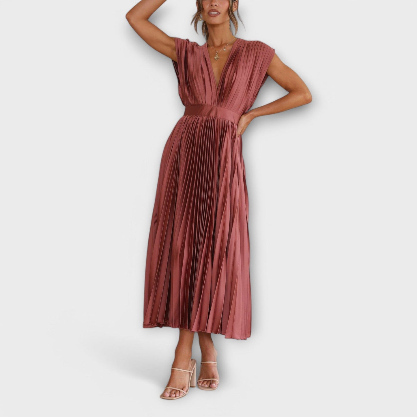 Maria Dress with V-Neck Design and Pleats
