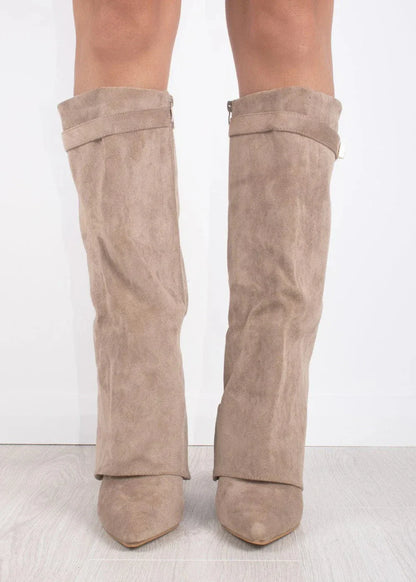 Knee-High Sweater Boots - Beige