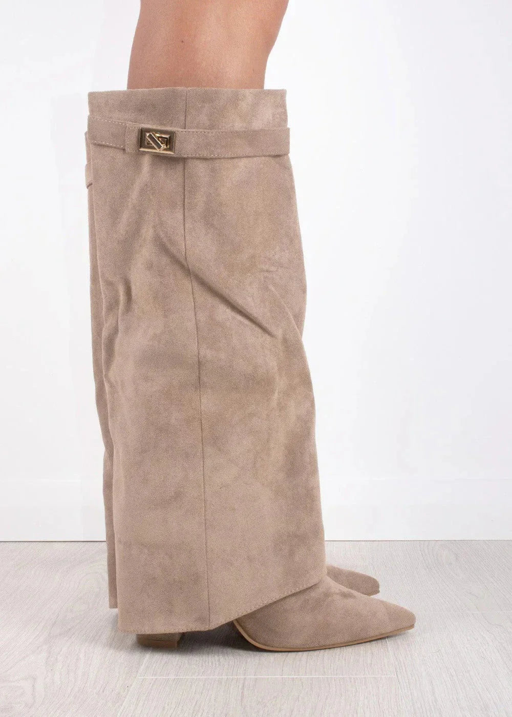 Knee-High Sweater Boots - Beige