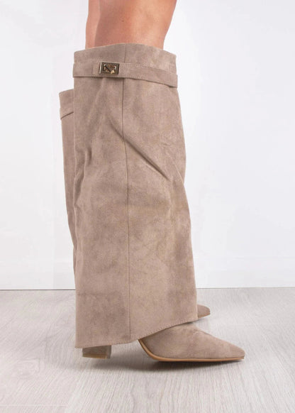 Knee-High Sweater Boots - Beige