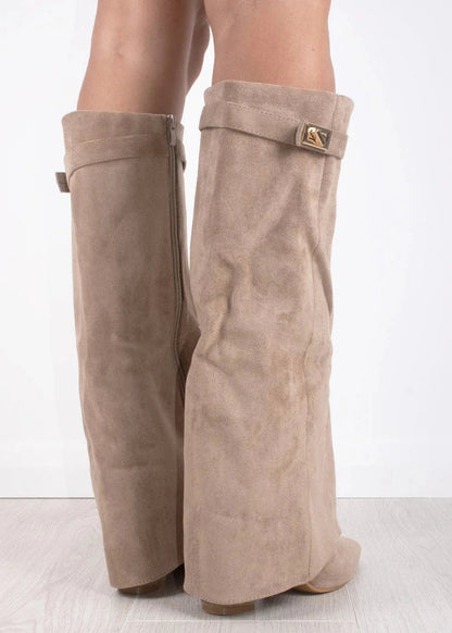 Knee-High Sweater Boots - Beige