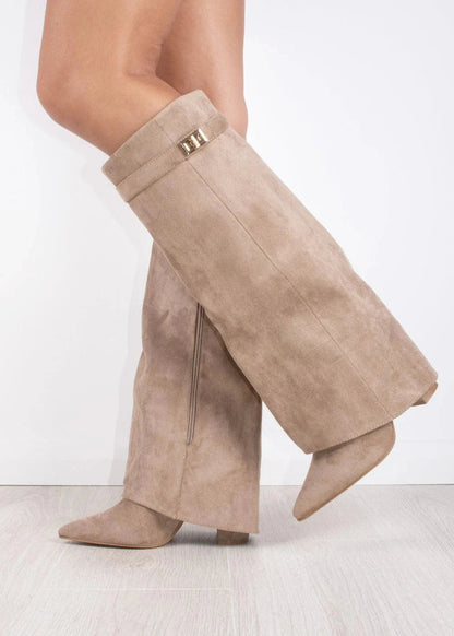 Knee-High Sweater Boots - Beige