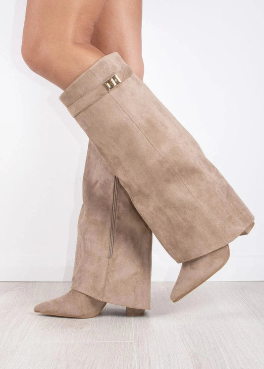 Knee-High Sweater Boots - Beige