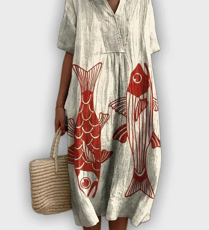 Geometric Dress with a Flowing Silhouette