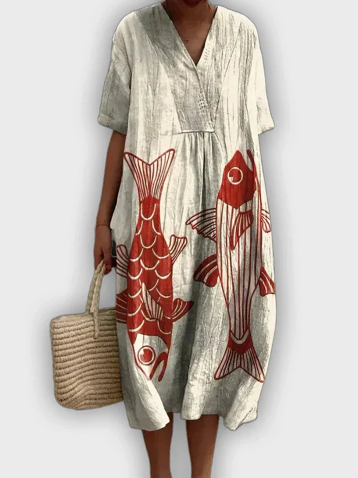 Geometric Dress with a Flowing Silhouette