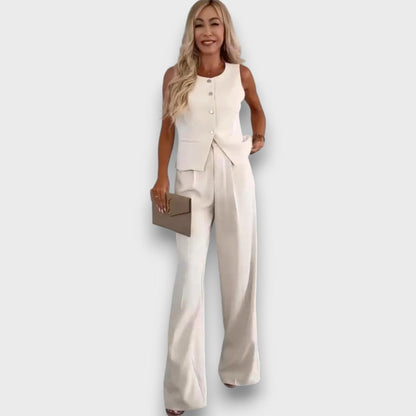 Milia – Women's Suit with Vest and Wide Legs