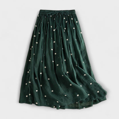 Polka Dot Maxi Skirt in a Linen and Cotton Blend
