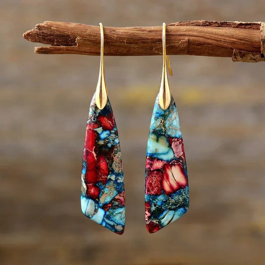 Retro Earrings with Colorful Gemstones