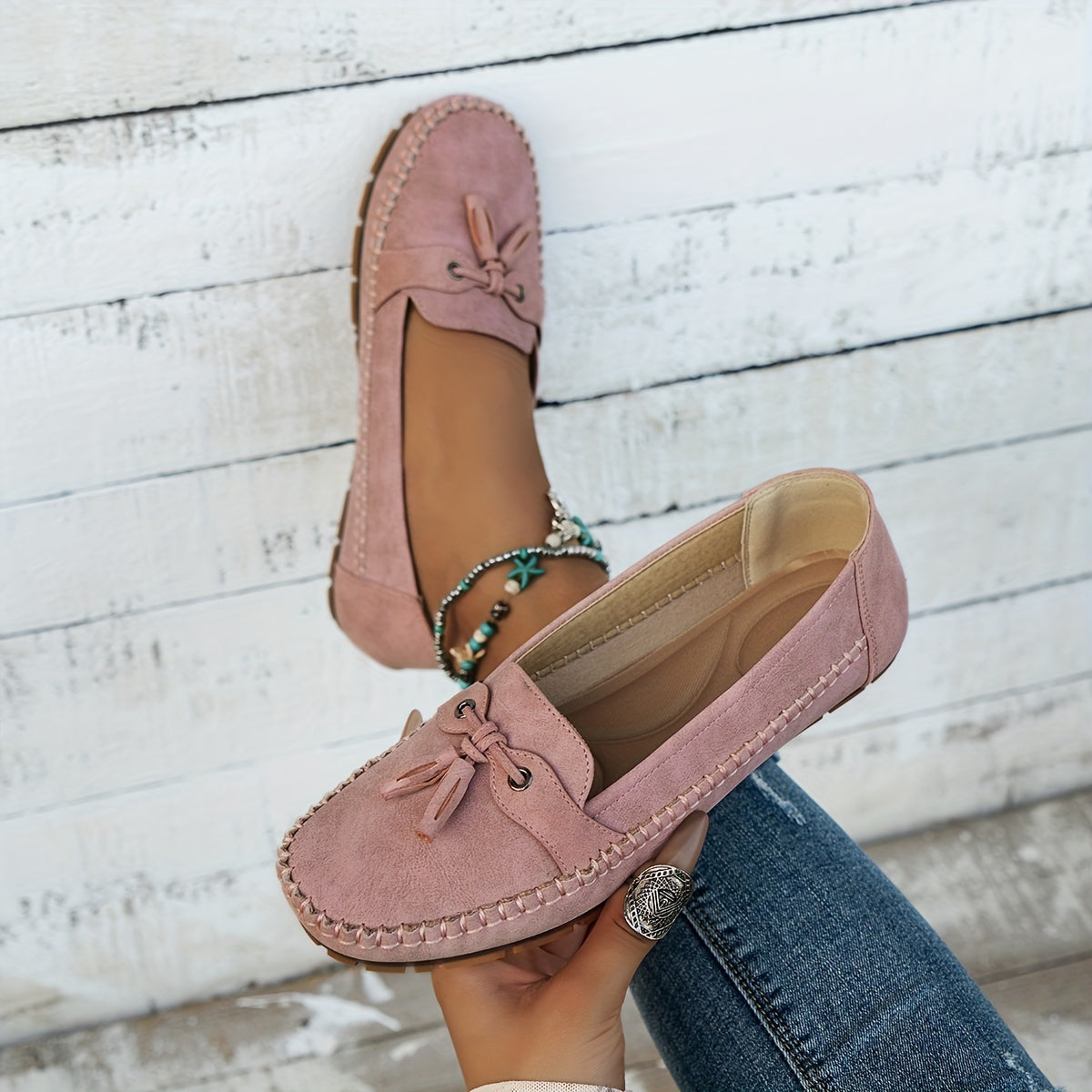Nadine – Classic Loafer Shoes with Pom Poms