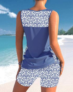 Soline | Tankini with Geometric Print and V-Neck Exposure