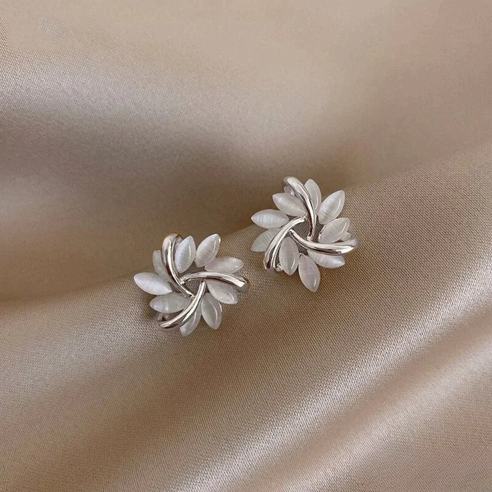 Elegant Gold Earrings with Opal Flower Motifs