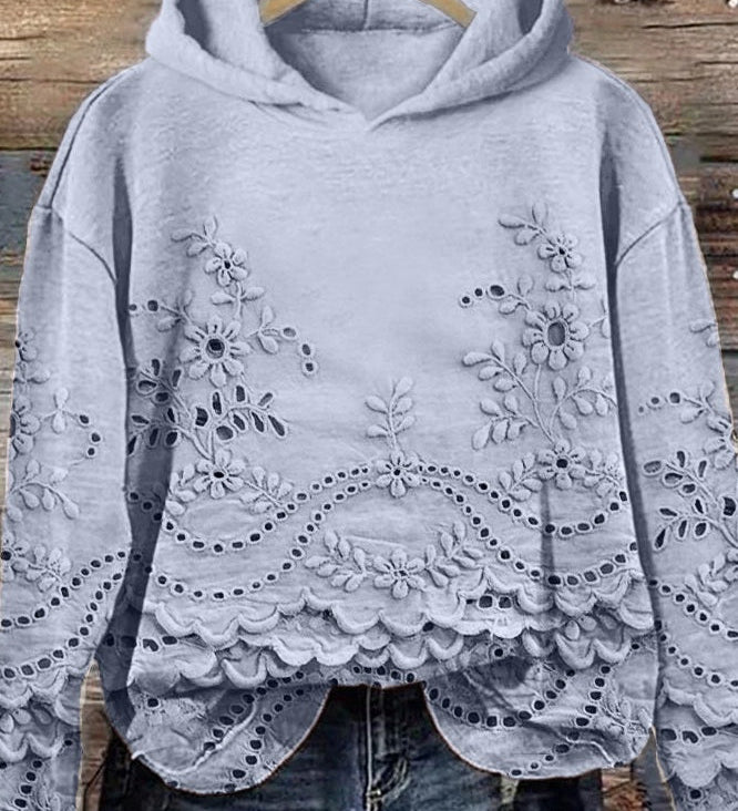 Sweater with Hood Made of Prato Lace Fabric