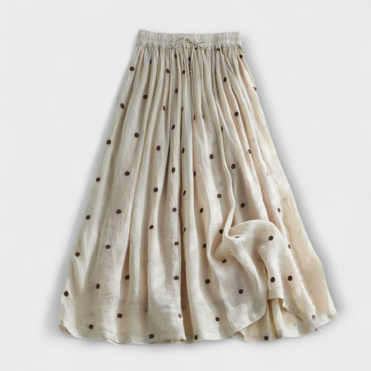 Polka Dot Maxi Skirt in a Linen and Cotton Blend
