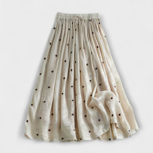 Polka Dot Maxi Skirt in a Linen and Cotton Blend
