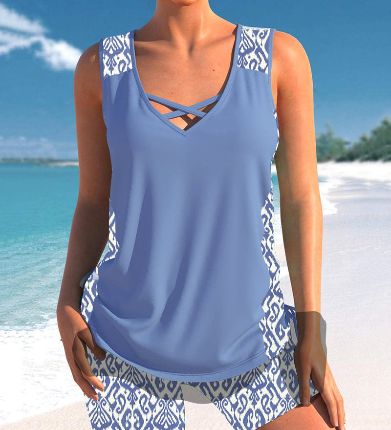 Soline | Tankini with Geometric Print and V-Neck Exposure