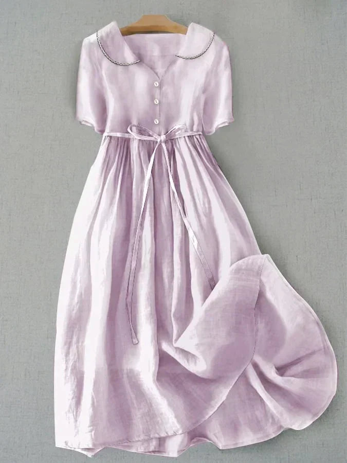 Isal - Elegant Dress Made of Cotton and Linen with Medium-Length Sleeves