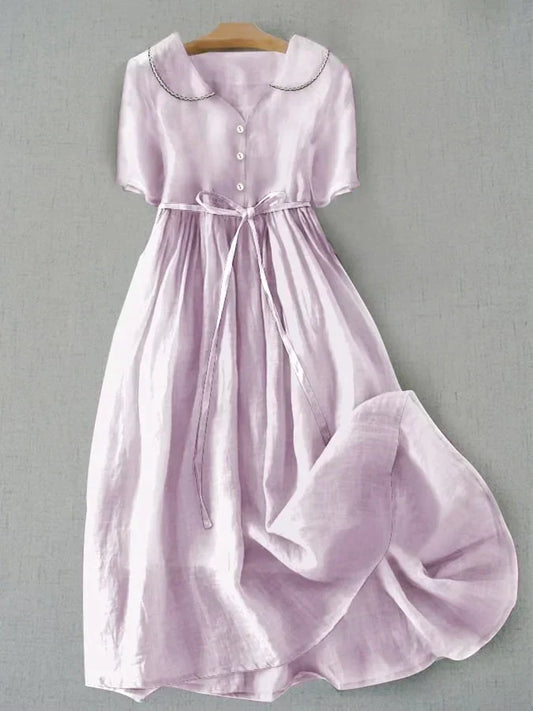Isal - Elegant Dress Made of Cotton and Linen with Medium-Length Sleeves