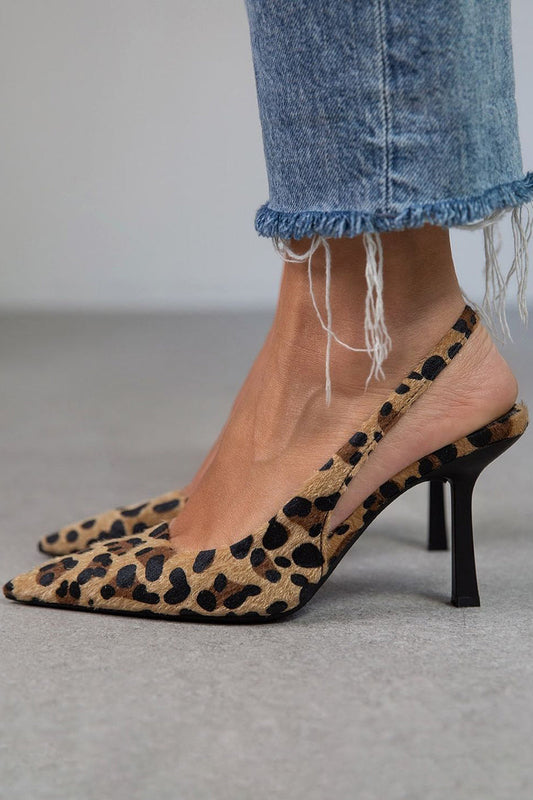 Liorina | Khaki Pumps with Tiger Print and Pointed Toe