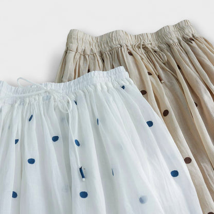 Polka Dot Maxi Skirt in a Linen and Cotton Blend