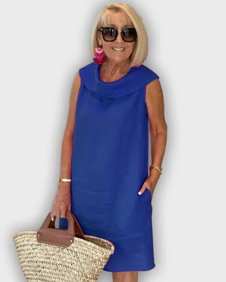 Sleeveless A-line Dresses with Round Collar