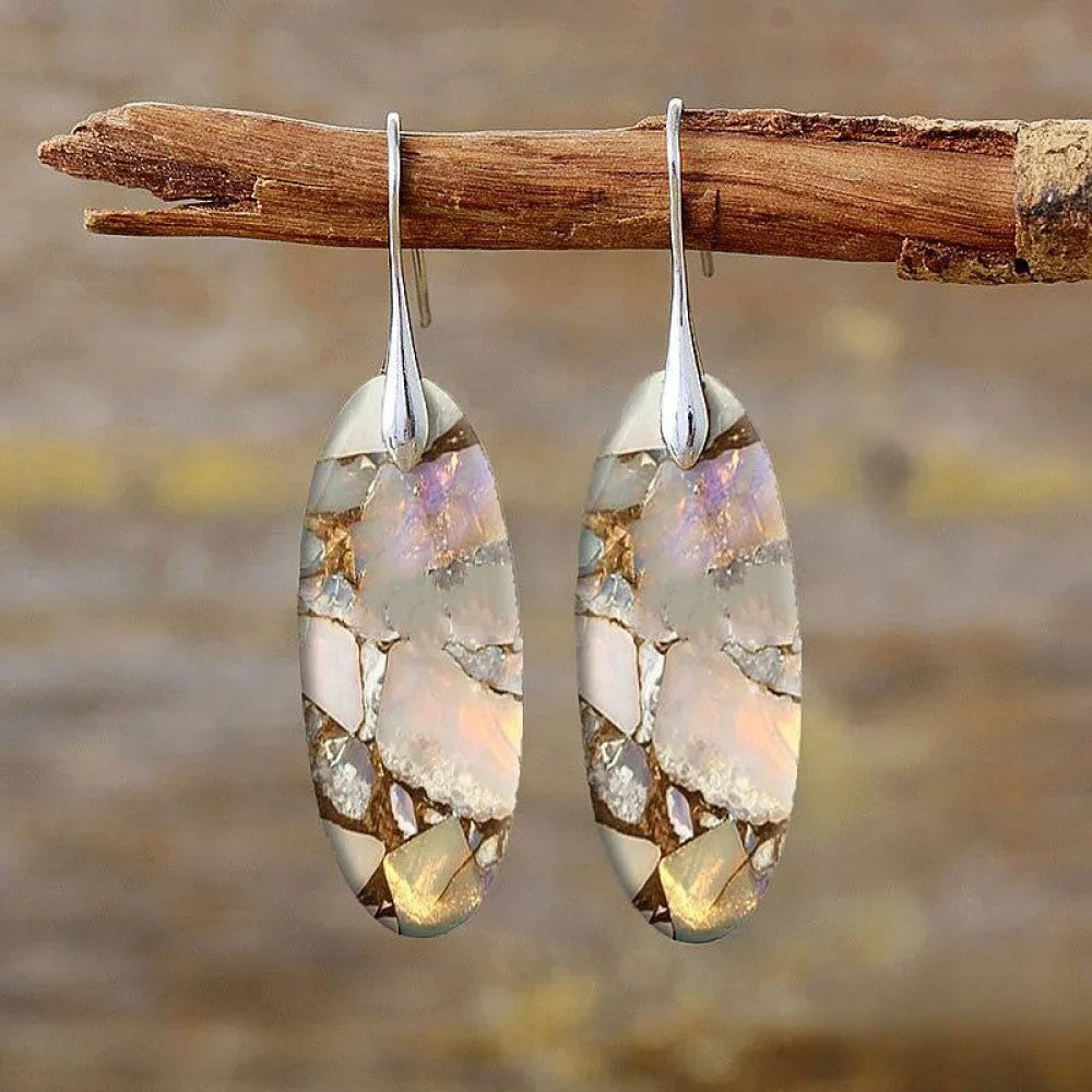 Vintage Round Stone Earrings Made from Natural Materials