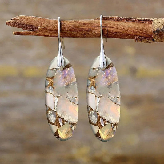 Vintage Round Stone Earrings Made from Natural Materials