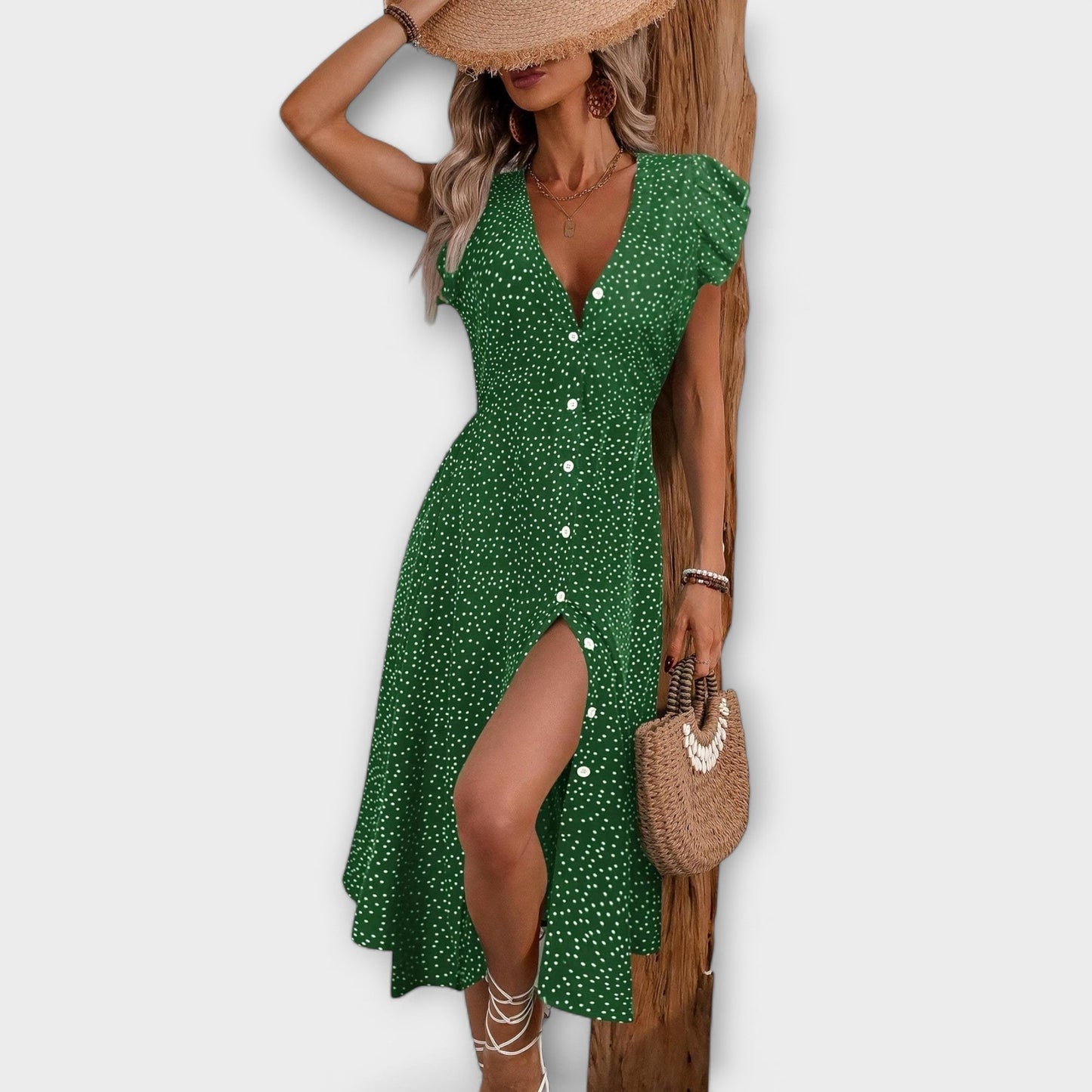 Elegant Midi Dress with Polka Dots