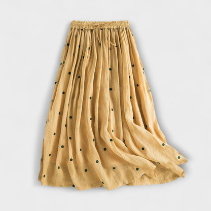 Polka Dot Maxi Skirt in a Linen and Cotton Blend