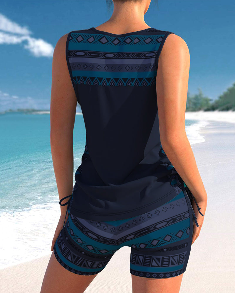 Soline | Tankini with Geometric Print and V-Neck Exposure