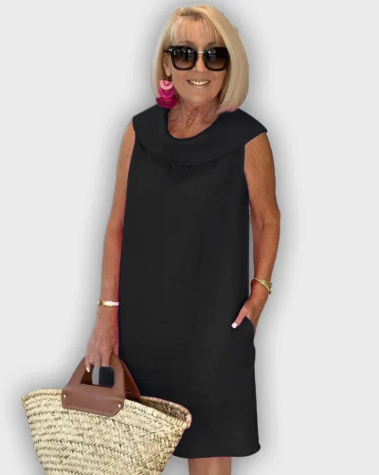 Sleeveless A-line Dresses with Round Collar