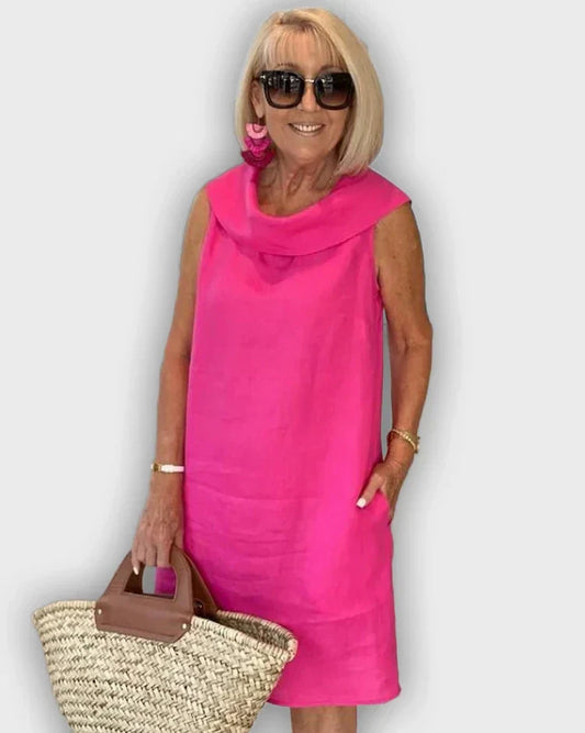 Sleeveless A-line Dresses with Round Collar