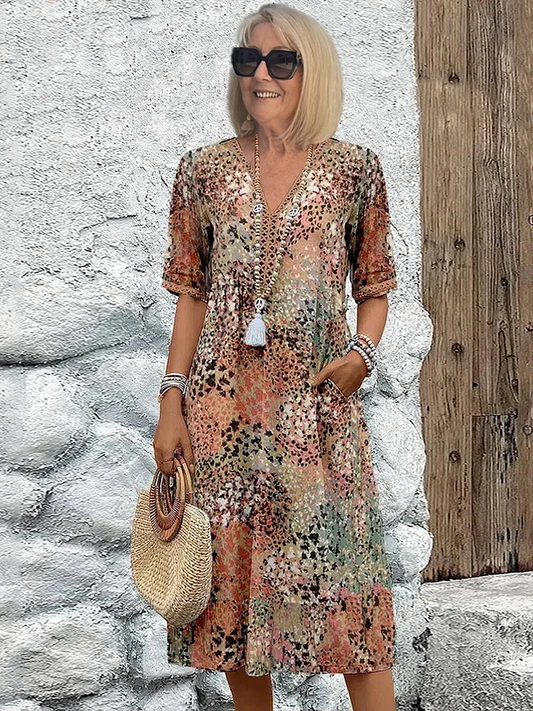 Priya | Elegant Floral Midi Dress with Belly Coverage