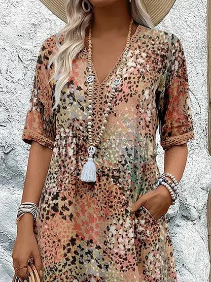 Priya | Elegant Floral Midi Dress with Belly Coverage