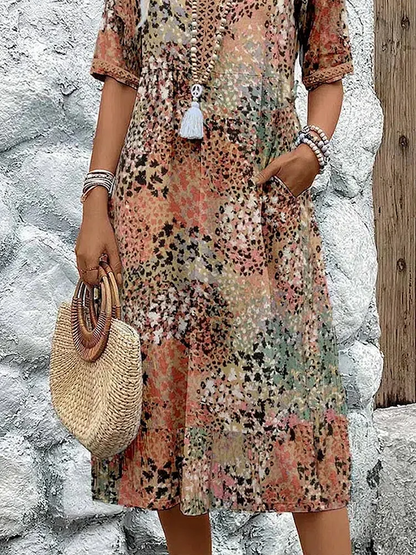 Priya | Elegant Floral Midi Dress with Belly Coverage