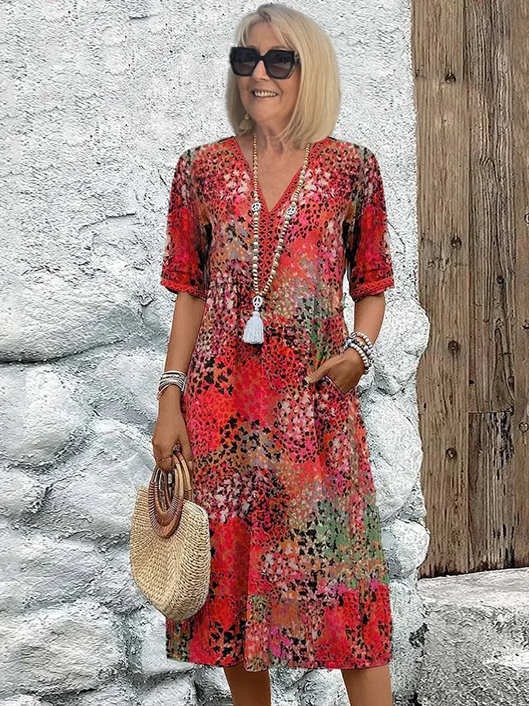 Priya | Elegant Floral Midi Dress with Belly Coverage