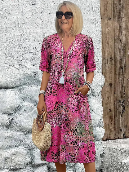 Priya | Elegant Floral Midi Dress with Belly Coverage
